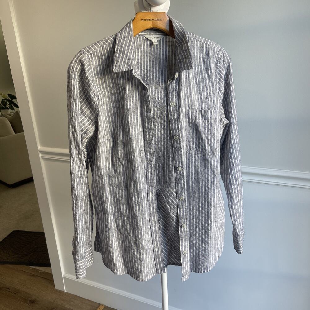Lucky Brand Gray & White Striped Button-Up Shirt Size M